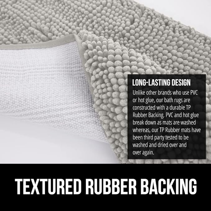 GORILLA GRIP Bath Rug Mat 36x24, Soft Absorbent Chenille, Quick Dry Microfiber Mats, Rubber Backing Washable Shower Floor Rugs, Bathmat Runner, US Designed Bathroom Home Decor Accessories Light Gray