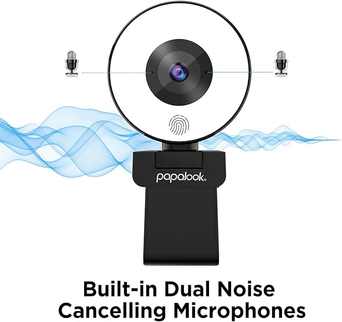 papalook 2K Webcam with Light and Privacy Cover, PA552 Full HD Streaming Web Camera with Dual Microphones, Plug and Play USB Computer Webcam for PC Laptop Desktop, Mac Zoom Skype Teams