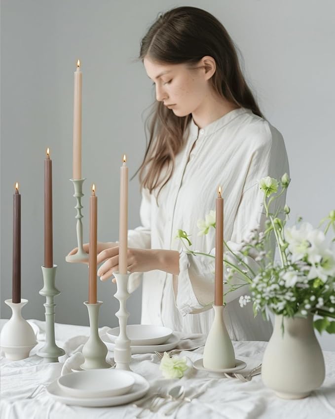 Candlesticks Brown Taper Candles 10.5 inch Dripless Tapered Candles Ideal as Dinner Candles Smokeless and Unscented Long Burning,Set of 12