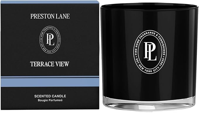 Preston Lane Luxury 2-Wick Scented Candle, Terrace View, 7.5 oz Hand-Poured in USA | Long Burn Time (20–30 Hrs), Vegan Soy Wax Blend, Decorative Glass Vessel, Fine Italian Fragrance