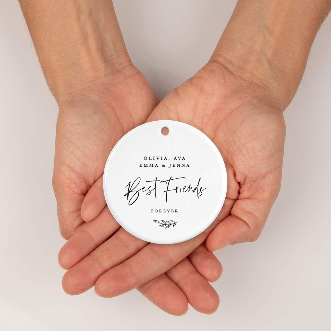 Andaz Press Personalized Best Friends Round Ceramic Porcelain Christmas Tree Ornament Keepsake Collectible Gift, Olivia, Ava, Emma & Jenna, Best Friends Forever 2025, Antique Handdrawn, 1-Pack