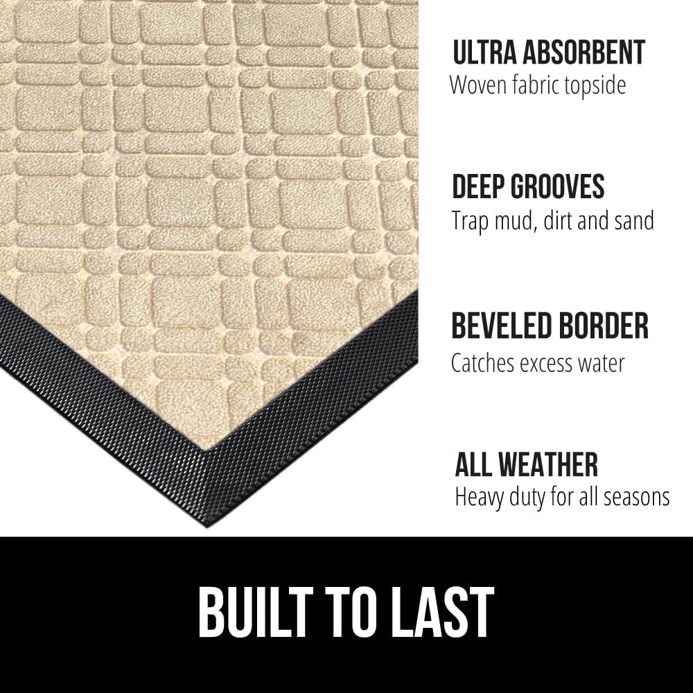 GORILLA GRIP 100% Waterproof All-Season WeatherMax Doormat, 72x24, US Designed Natural Rubber, Stain and Fade Resistant, Low Profile Indoor Outdoor Door Mats, Easy Clean Patio Mat, Modern Latte