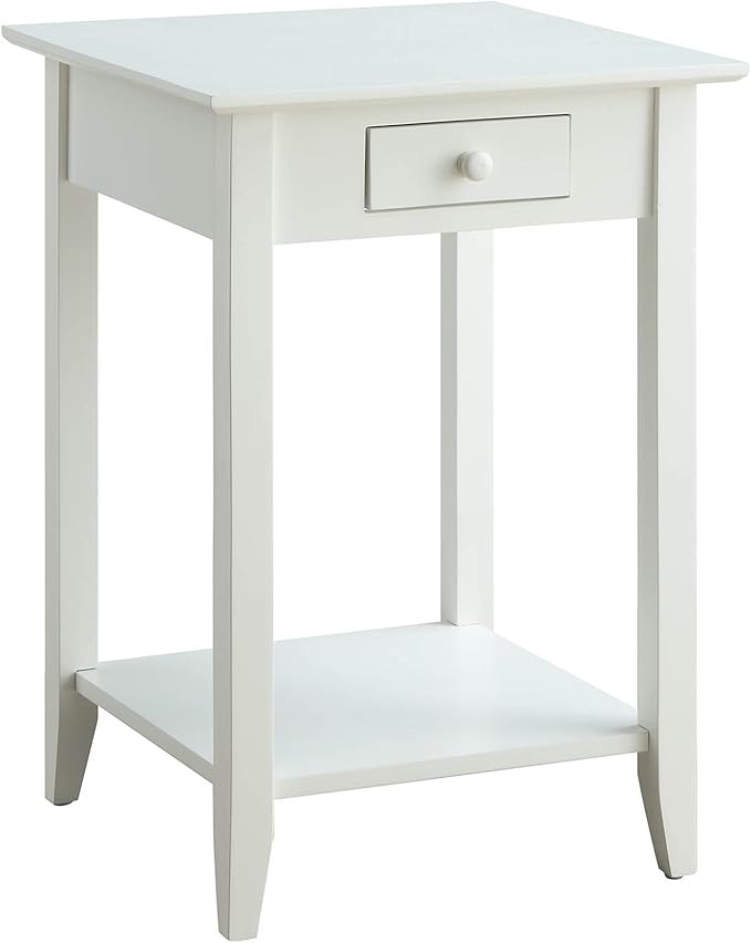 Convenience Concepts American Heritage End Table with Drawer and Shelf, White