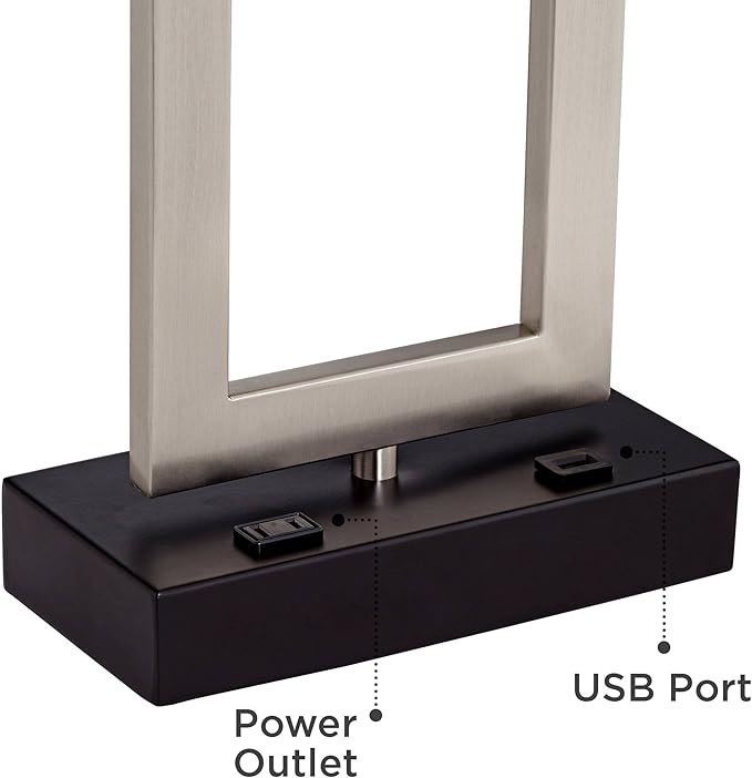 360 Lighting Todd Modern Table Lamp with Hotel Style USB and AC Power Outlet in Base 30" Tall Brushed Nickel Rectangle White Shade for Living Room Bedroom House Bedside Nightstand Home