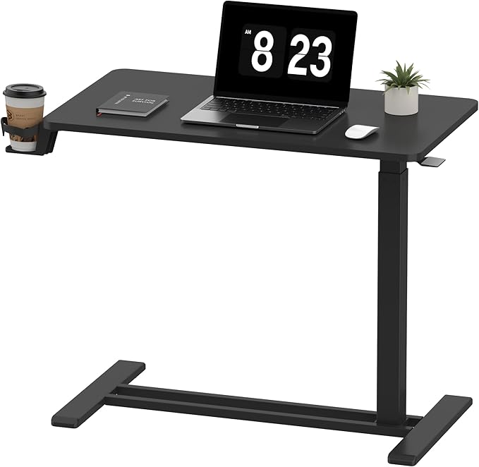 FLEXISPOT Adjustable C Table with Wheels, Mobile Snack Side End Table Sofa Couch Bedside Table Laptop Rolling Cart TV Tray Night Stand Small Space Side Table,(31.5" W x 17.7" D,Black)
