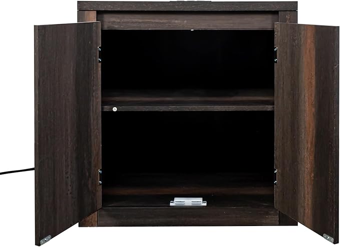 MINCETA End Table Set of 2, Modern Bedside Table with Charging Station and USB Ports, Rustic Wood Square Nightstand with Door for Living Room, Bedroom, Espresso