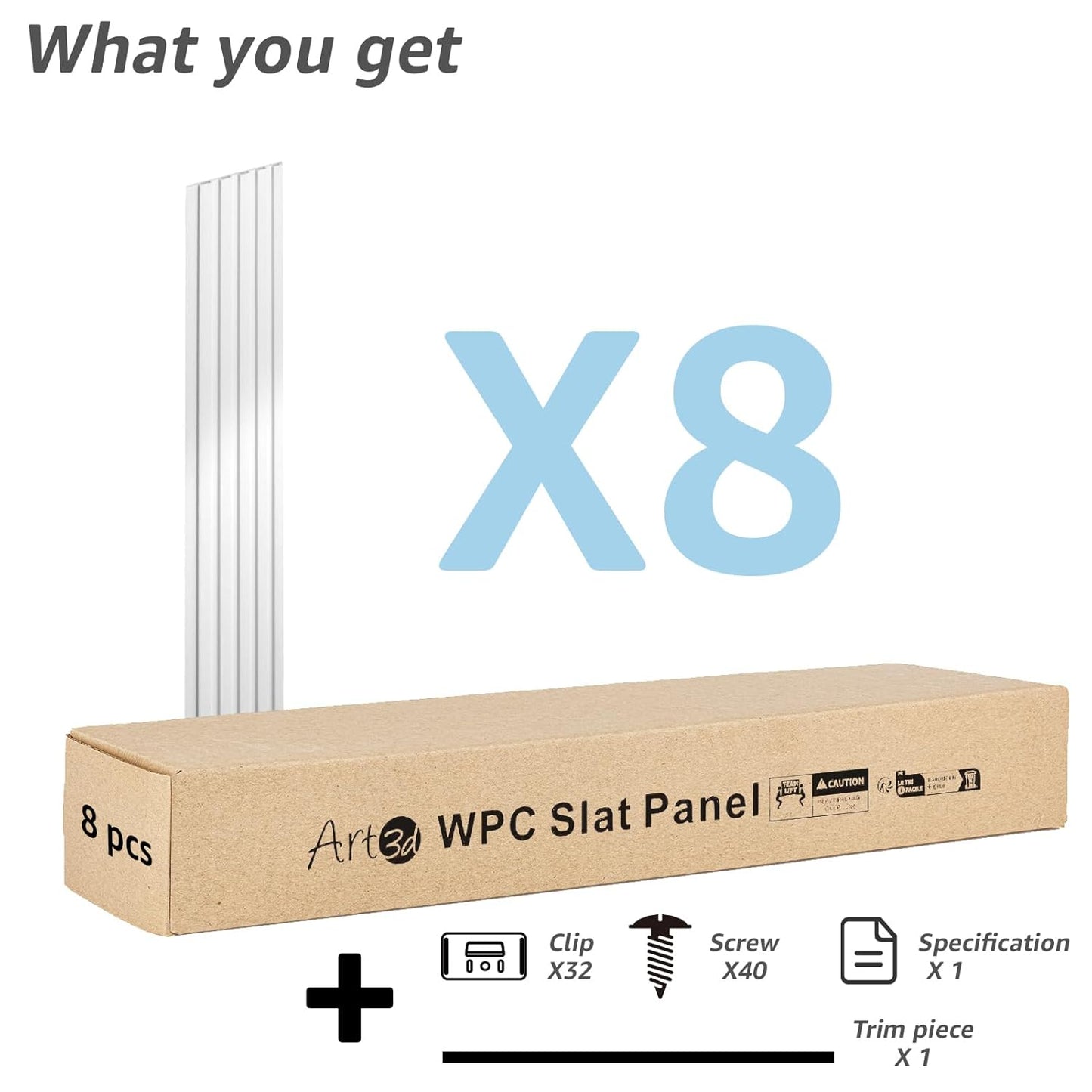 Art3d WPC Slat Wall Panels, 8-Pack 108 x 6 Inch 3D Wall Accents for Interior Wall Decor, Living Room, Bedroom, White