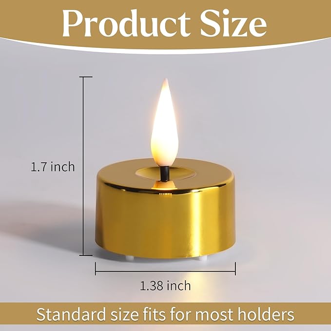 Eywamage Gold Christmas LED Tealights with Remote Batteries, Flickering Flameless Tea Lights Votive Candles Set of 12