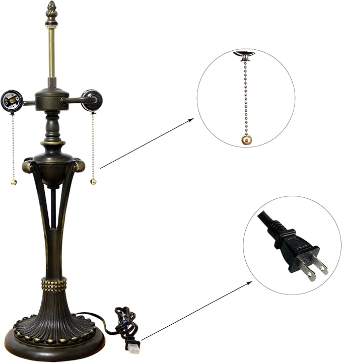 Table Lamp Base Replacement Only, Wide 7 Height 24 Inch, Fit for 12, 14, 16, 18 Inch Tiffany Style Stained Glass Lampshade, Dark Bronze Finish, Resin, Pull Chain Switch(I (W7H24 Inch)) ﻿