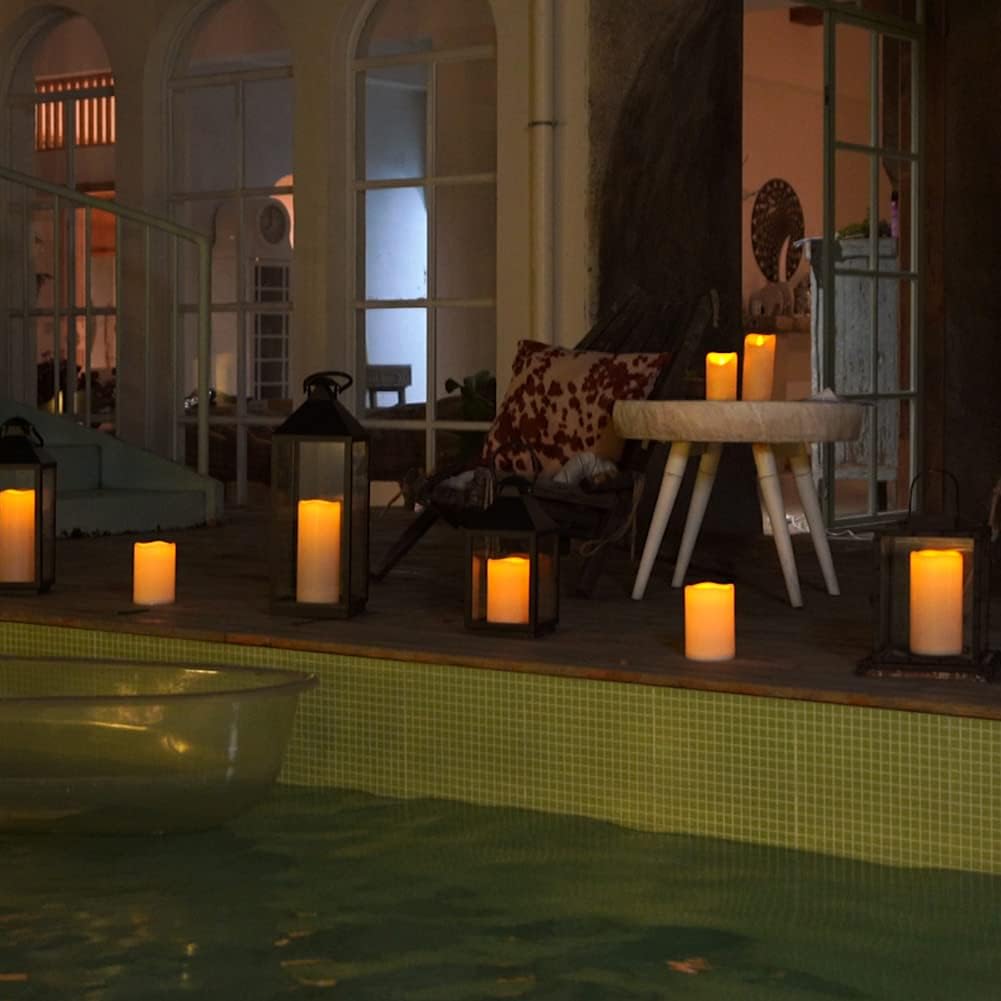Homemory 4" x 6" Large Waterproof Outdoor Flameless Candles, Battery Operated Flickering LED Pillar Candles with Remote and Timers for Indoor Outdoor Lanterns, Long Lasting, Dark Ivory, Set of 2
