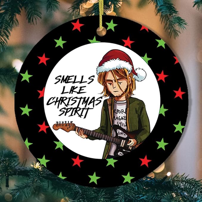 Pop Culture, Movie, and Music Themed Trendy Christmas Ornaments - Smells Like Christmas Spirit Rock and Roll Ornament (Circle)