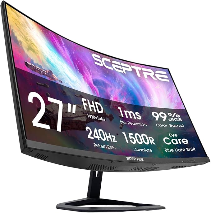 New! Sceptre 27-inch Curved 240Hz Gaming Monitor 1500R DP x2 HDMI x2 Build-in Speakers Machine Black 2026 (C275B-FWT240 Series)