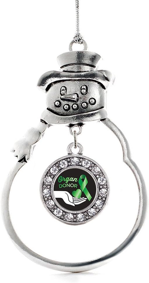 Inspired Silver - Organ Donor - Silver Christmas Ornament - Circle Charm Christmas Tree Ornament with Cubic Zirconia - Snowman Hanging Decoration