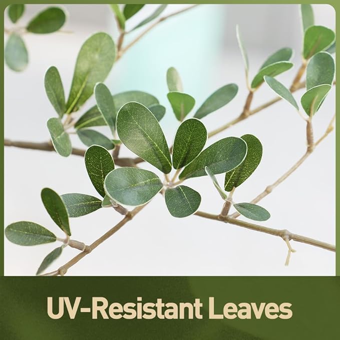 Artificial Black Olive Tree 6FT Indoor Outdoor Decor Faux Plants - Real Wood Trunk Fake Tree with Green UV Resistant Leaves - Tall Floor Plant for Modern Home Office Living Room Decoration