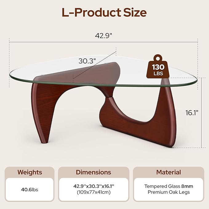 Modern Glass Coffee Table, Mid Century Triangle Coffee Table for Living Room Bedroom Reception Office Tables