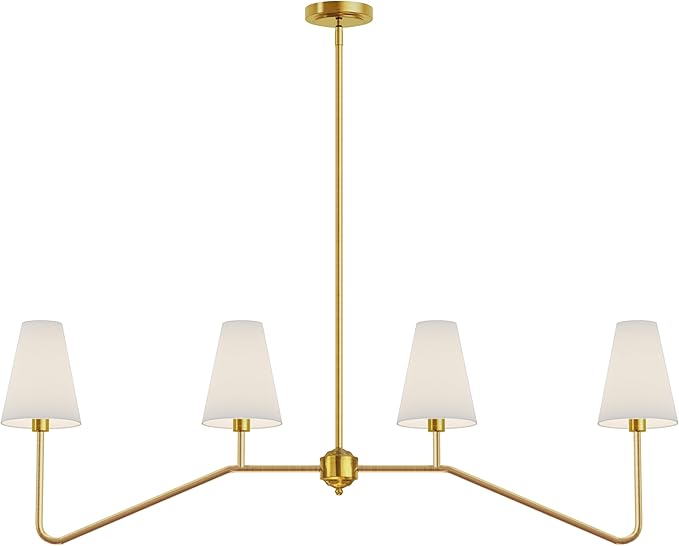 Electro bp;47" W 4-Light Linear Kitchen Island Lighting Fixture Classic Chandeliers Polished Gold with White Linen Shades for Dining Table,E12,160W