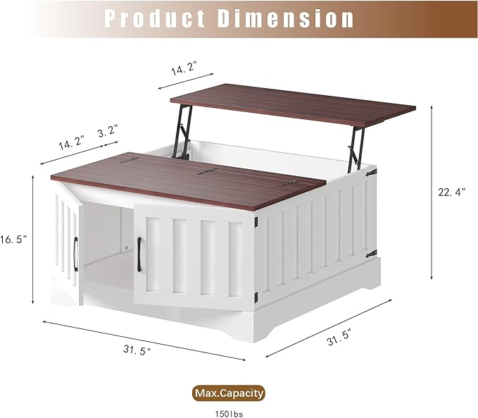 Square Lift Top Coffee Table with Storage, White Brown Led Coffee Table for Living Room with Large Hidden Storage, 30.7" Wood Table Led Center Table for Dining Reception Room