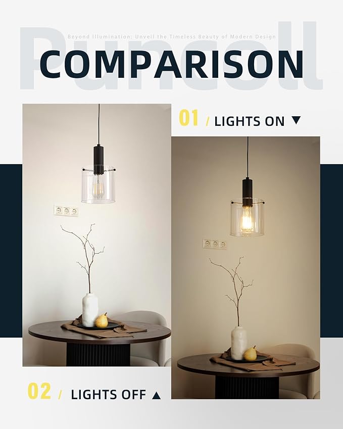 Modern Pendant Lighting - Black Pendant Hanging Fixture with Clear Glass for Kitchen Island Dining Room Living Room, H3959-1-CLBK