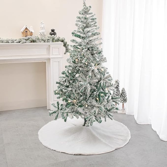 72 Inch Christmas Tree Skirt Faux Fur Snow White Luxury Plush Large Size Fluffy Home Holiday Decor Xmas Gift