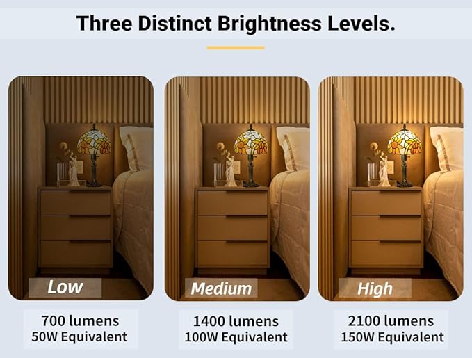 Tiffany Lamp Stained Glass 3 Way Table Lamp,Yellow Sunflower Bedside Table Lamp LED E26 Bulb, for Bedroom Living Room,Included 3 Way LED Bulb
