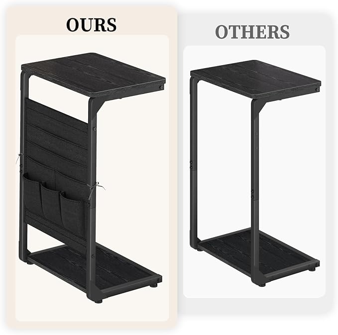 C-Shaped End Tables with Storage Bag, Sofa TV Trays Set of 2, Tray Table Small Couch Side Table for Living Room, Bedroom, Bedside ET-P-BKW2