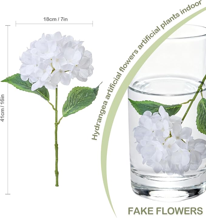 Artificial Flower Hydrangea Fake Hydrangea, Used in The Center of The Family Bathroom Desk Shelf or Wedding Bouquet Decoration, Contains 6 White Branches