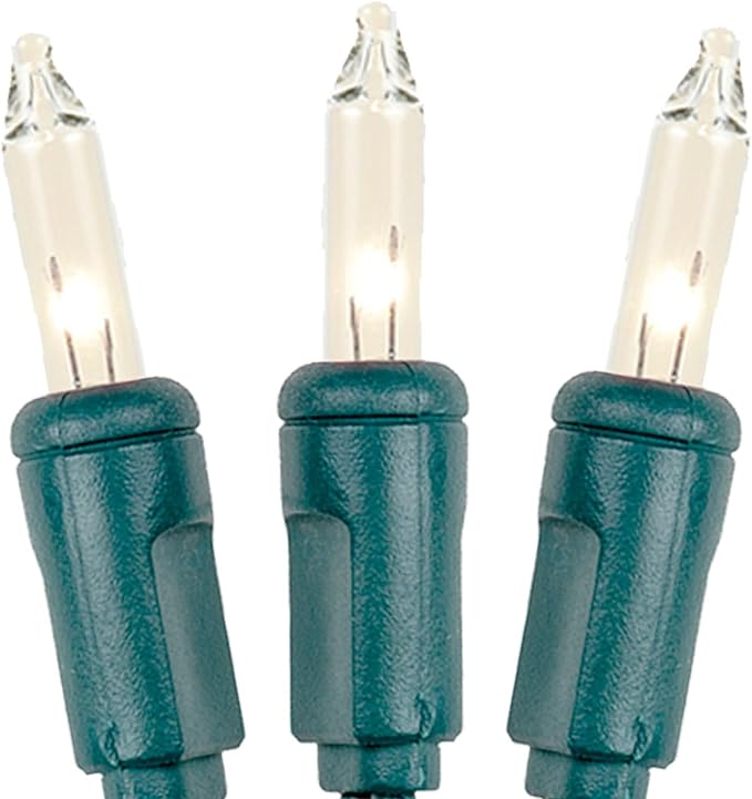 Novelty Lights 11 Feet 50 Bulbs Traditional Incandescent Mini Lights, Clear on Green Wire with 2.5" Spacing, Commercial Grade and UL Listed for Indoor/Outdoor Use, End-to-End Connectable