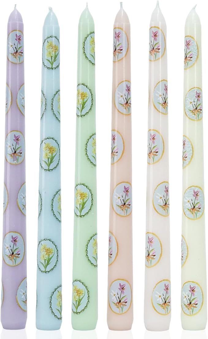 Floral Taper Candle Dripless Colored Tall Candlesticks 10inch Handmade Unscented Long Smokeless Tapered Candle Holiday Party Celebrate-6pcs