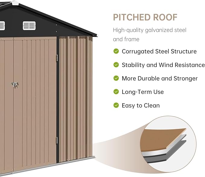 10X8FT Metal Storage Shed - Large Waterproof Tool Metal Shed with Lockable Doors & Vents, All-Weather Outdoor Sheds for Lawn Mower, Bike