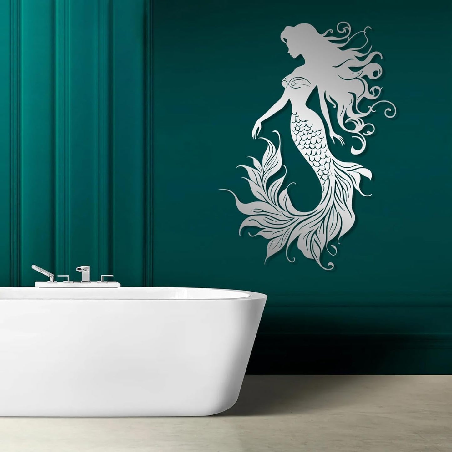 Veplsur Mermaid Metal Wall Art, Metal Mermaid Wall Decor, Marine Biology Wall Decor, Ocean Wall Art, Nautical Wall Hanging, Beach Hanging for Bathroom Bedroom (Gold, 24"x17"|60x43cm)