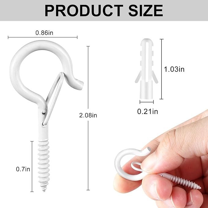 35 PCS Screw-in Hooks for Outdoor String Lights, Q Hangers Hooks Outdoor for Outside, Swivel Hanging Basket Patio Light Hooks with Safe Buckle Screw in Planter Eye Hook for Wall Ceiling, White