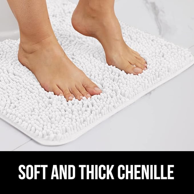 GORILLA GRIP Bath Rug Mat 30x20, Thick Soft Absorbent Chenille, Quick Dry Microfiber Mats, Rubber Backing Washable Shower Floor Rugs, US Designed Bathroom Bathmat Home Decor Accessories, White