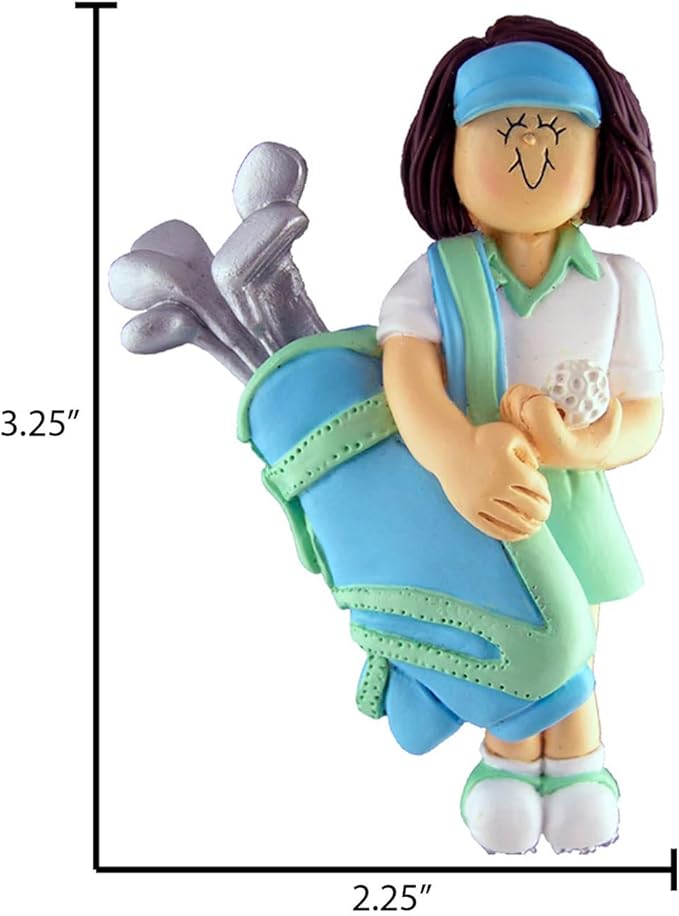 Personalized Golf Ornament 2025 - Brunette Female Golfer Gifts in Blue Outfit Golf Decor Ornaments for Christmas Tree Gifts Cart Decorations Christmas Ornaments by Elves