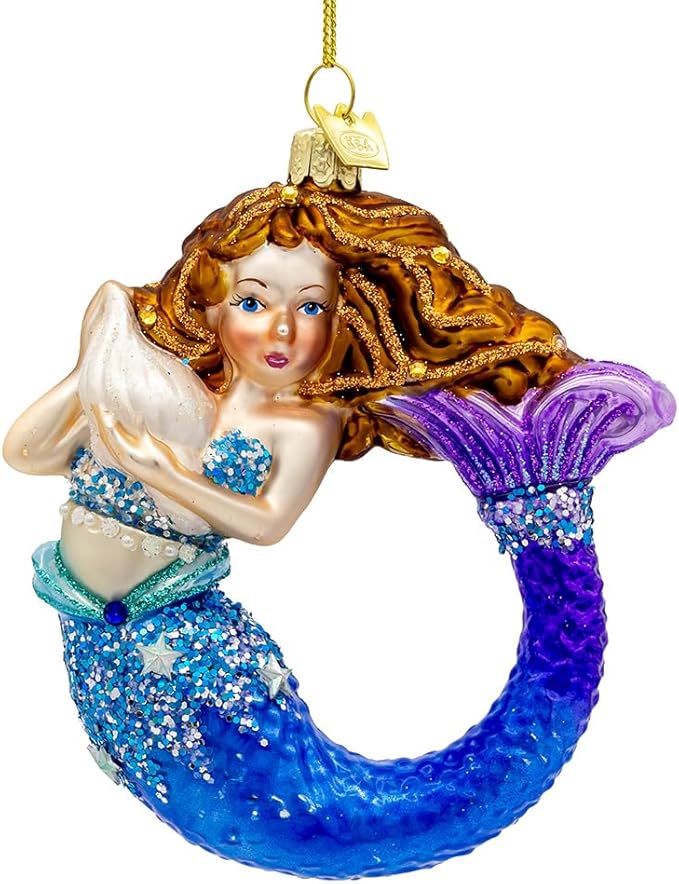 Kurt Adler 4.5" Bellissimo Glass Mermaid Ornament.