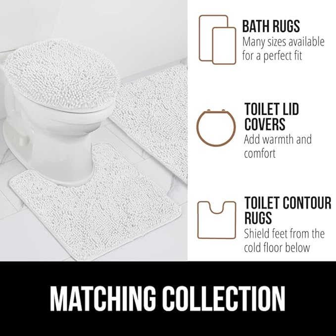 GORILLA GRIP Bath Rug Mat 42x24, Thick Soft Absorbent Chenille, Quick Dry Microfiber Mats, Rubber Backing Washable Shower Floor Rugs, Bathmat Runner, US Designed Bathroom Home Decor Accessories White