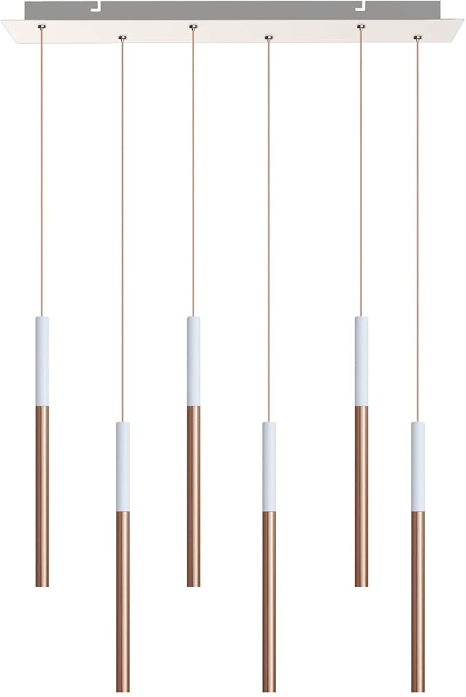 ALTAIR 6 Mini Pendant Lighting White-Copper - LED Hanging Light Fixture for Kitchen Island, Bar, Foyer - Cluster Pendants - Dimmable, Adjustable Wire, Lamp Bulb Included