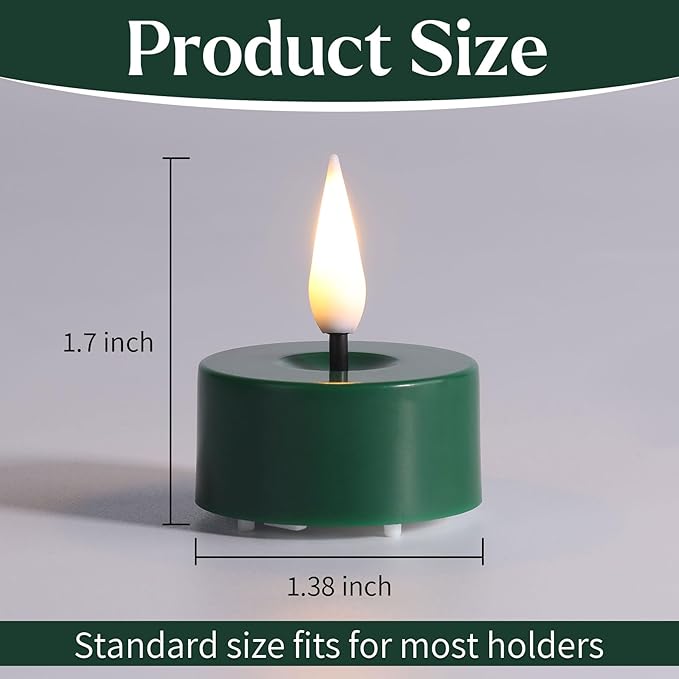 Eywamage Green Christmas LED Tealights with Remote Batteries, Flickering Flameless Tea Lights Votive Candles Set of 12