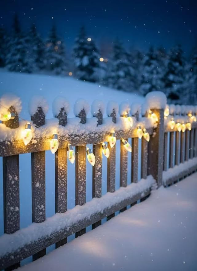 6.6FT Vintage Christmas Decoration String Lights with Tree & Red Berry & Snow Decor - 10 Warm White LED Bulbs, Battery Powered Christmas Tree Lights Decor Indoor(Batteries Not Included)