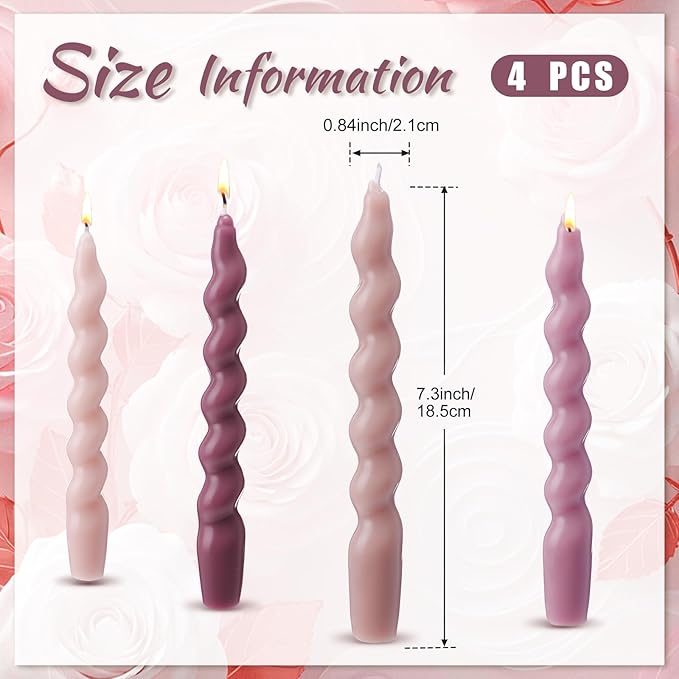 Zhengmy 4 Pcs Dusty Rose Spiral Taper Candle 7 Inch Twisted Long Wax Dinner Candlestick for Valentines Christmas Holiday Thanksgiving Wedding Birthday Baby Shower Table Decor(Solid)