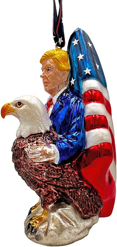 Exclusive Premium President Trump Glass Christmas Ornament, American Bald Eagle MAGA Tree Decor