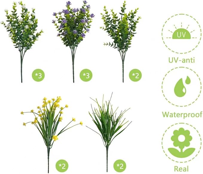12 Bundles Fake Flowers, Artificial Flowers for Outdoors UV-Resistant No Fade Fake Plants for Planters Porch Home Garden Porch Patio Decoration Outdoor Indoor – Fall & Summer Decor