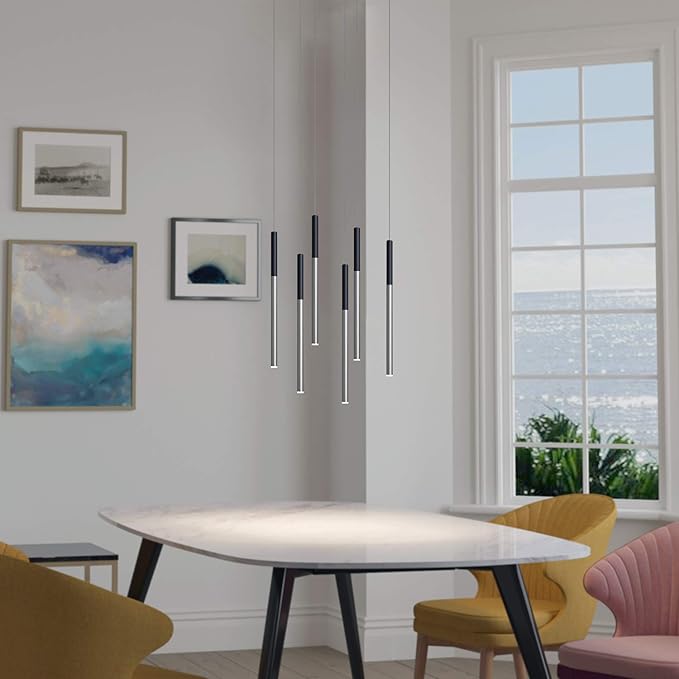 ALTAIR 6 Mini Pendant Lighting Black-Nickel - LED Hanging Light Fixture for Kitchen Island, Bar, Foyer - Cluster Pendants - Dimmable, Adjustable Wire, Lamp Bulb Included