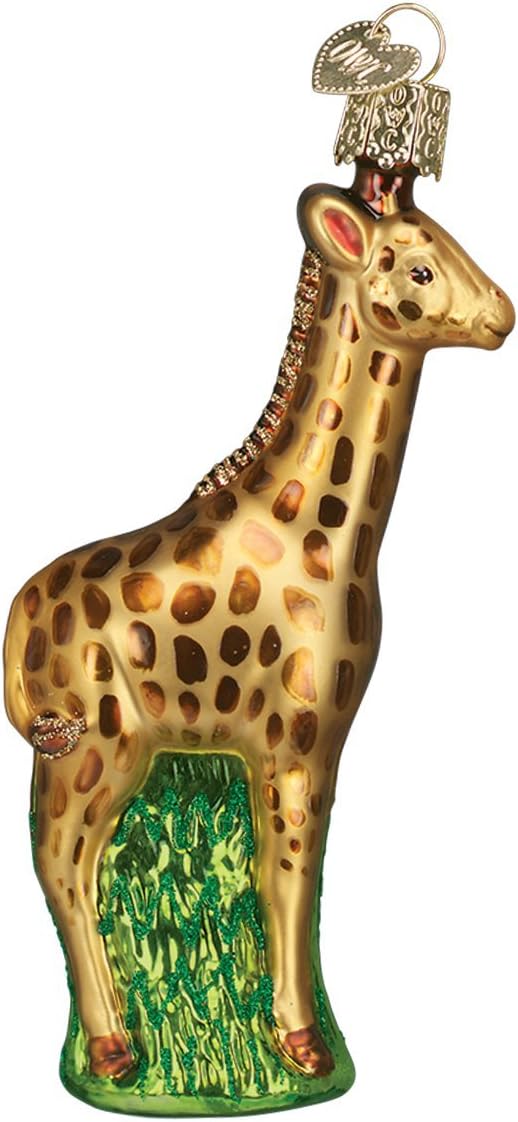 Old World Christmas Baby Giraffe Glass Blown Ornament for Christmas Tree, Handcrafted Holiday Decoration, Wildlife Animal Collection