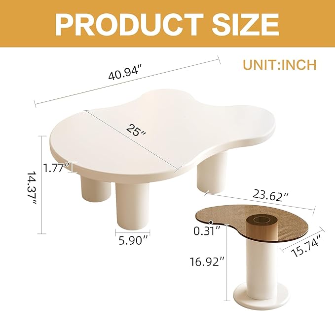 Nesting Coffee Table Set of 2, Irregular Shape Center & Small Tempered Glass Top Accent Side Table, Modern Home Decor Table Set for Living Room, Bedroom, Office