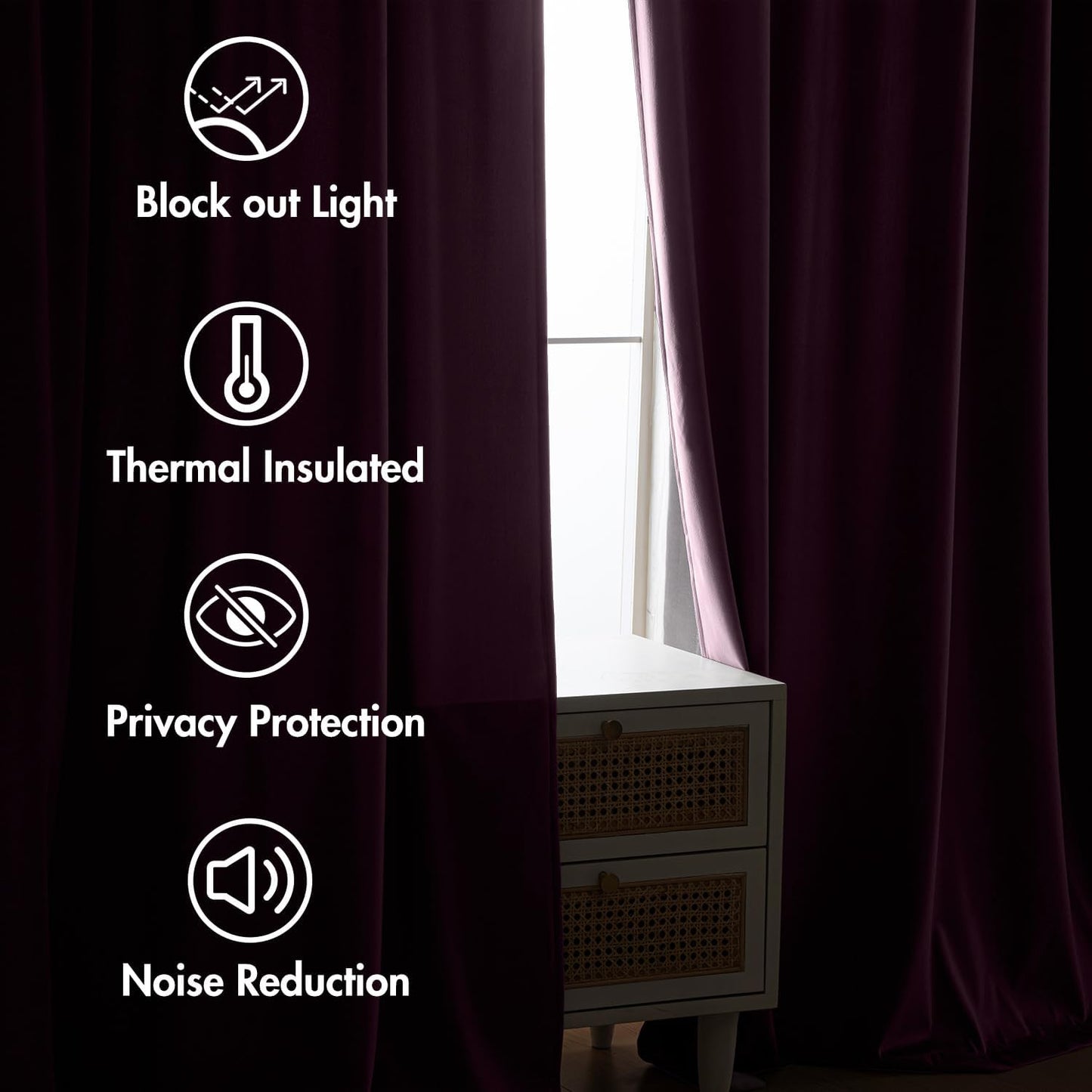 MIULEE Dark Purple Velvet Curtains 84 inches 2 Panels - Luxury Room Darkening Window Drapes for Bedroom Living Room Thermal Insulated Super Soft Blackout, Back Tab Rod Pocket Pinch Pleated, W52 x L84