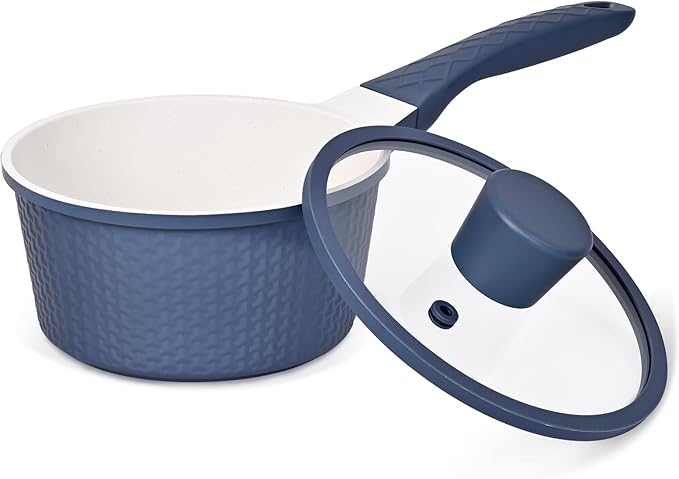 1.5QT Nonstick Saucepan with Lid - Granite Coating, PTFE & PFOA Free, Dishwasher Safe Small Cooking Pot for Milk, Sauce, Pasta