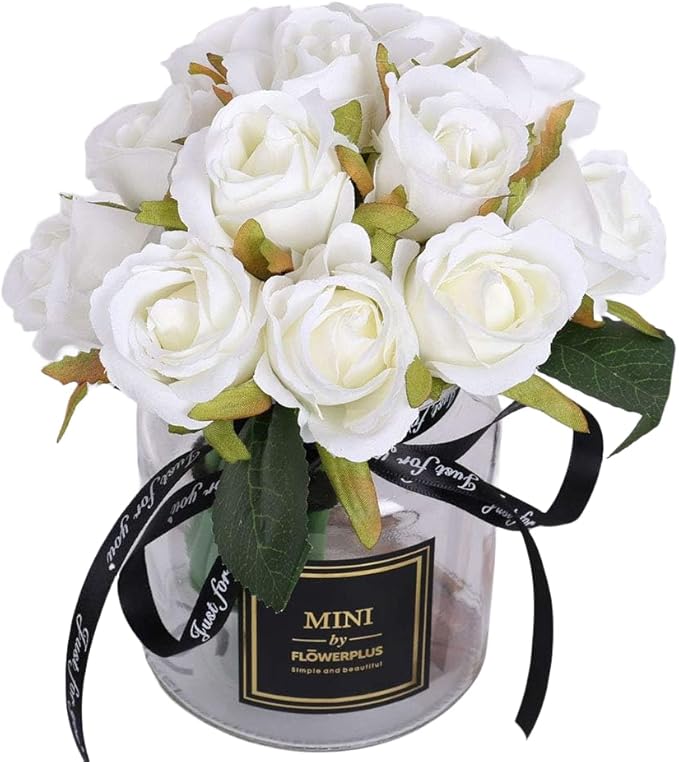Jasion Artificial Roses Silk Flowers 12 Heads DIY Arrangement Bouquet for Home Office Parties Table Centerpieces Bridal Wedding Decoration Without Vase (Spring White)