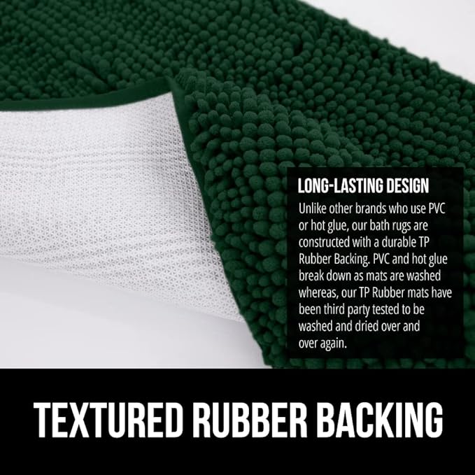 GORILLA GRIP Bath Rug Mat, Thick Soft Absorbent Chenille, Quick Dry Microfiber Mats, Rubber Backing Washable Shower Floor Rugs, US Designed Bathroom Bathmat Home Decor Accessories, 24x17, Hunter Green
