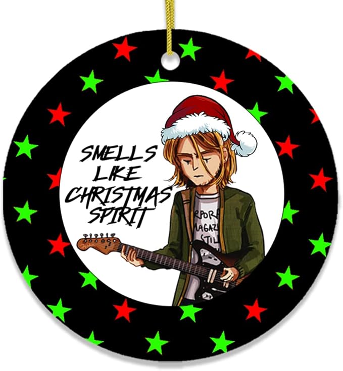 Pop Culture, Movie, and Music Themed Trendy Christmas Ornaments - Smells Like Christmas Spirit Rock and Roll Ornament (Circle)