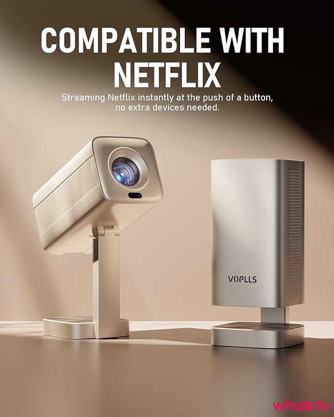 [Officially-Licensed APP & DoIby Audio] Smart Mini Projector with WiFi and Bluetooth, VOPLLS Portable Outdoor Projector 4K Support with TOF Real-Time Focus, Native 1080P Home Movie Projector
